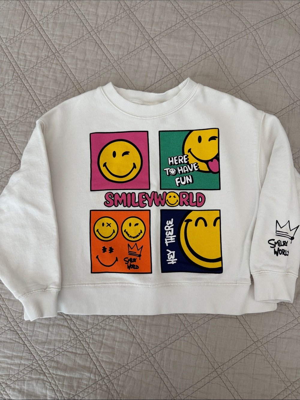 Zara White Sweatshirt with Multicolor Smiley Panels